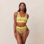Lounge kukkaverkkoinen bralette & stringit keltainen alusvaatteet naiset D46R26229