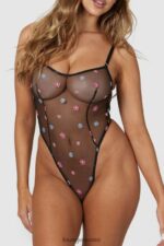 Lounge läpinäkyvä kukkainen body musta alusvaatteet naiset D46R26264 - Image 11