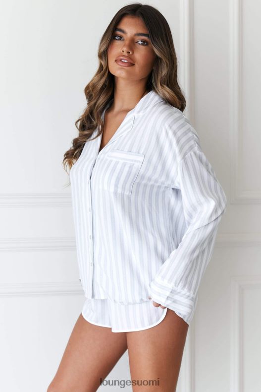Lounge pinstripe pyjama paita & shortsit setti pakkasta vaatteet naiset D46R26966 - Image 3