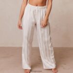 Lounge raidalliset satiiniset pyjamahousut helmi vaatteet naiset D46R26939 - Image 3