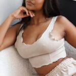 Lounge röyhelöinen pyjama-cami-toppi minkki vaatteet naiset D46R26919 - Image 9