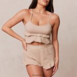 Lounge röyhelöiset pyjamashortsit minkki vaatteet naiset D46R26921 - Image 3