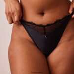 Lounge tikattu pitsi G-string musta alusvaatteet naiset D46R26496 - Image 3