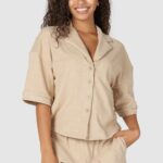 Lounge ylellinen kohokuvioitu pyjamapaita minkki vaatteet naiset D46R26955