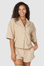 Lounge ylellinen kohokuvioitu pyjamapaita minkki vaatteet naiset D46R26955