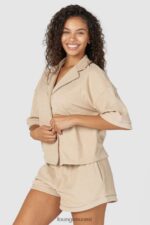 Lounge ylellinen kohokuvioitu pyjamapaita minkki vaatteet naiset D46R26955 - Image 3