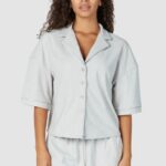 Lounge ylellinen kohokuvioitu pyjamapaita pakkasta vaatteet naiset D46R26956