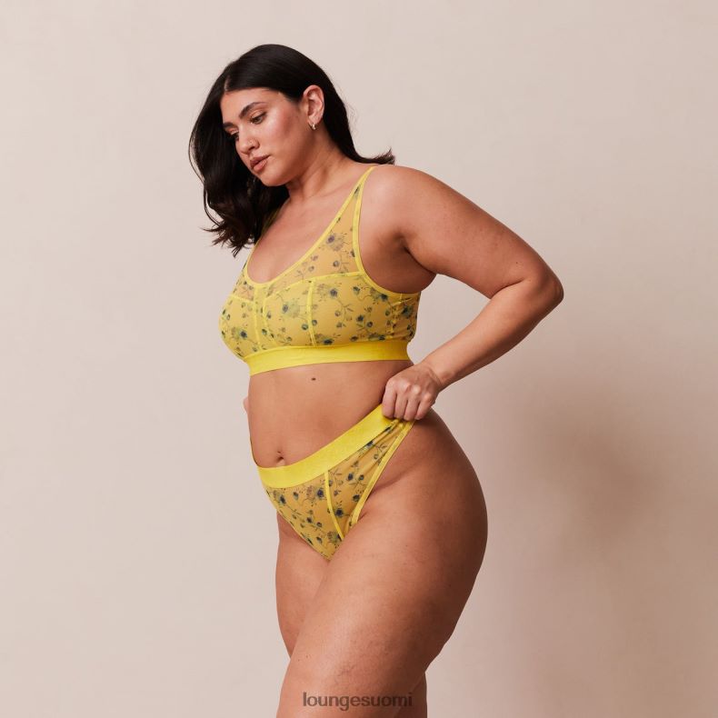 Lounge kukkaverkkoinen bralette & stringit keltainen alusvaatteet naiset D46R26229