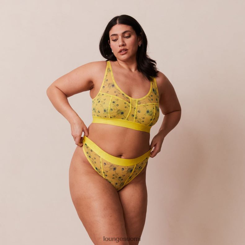Lounge kukkaverkkoinen bralette & stringit keltainen alusvaatteet naiset D46R26229