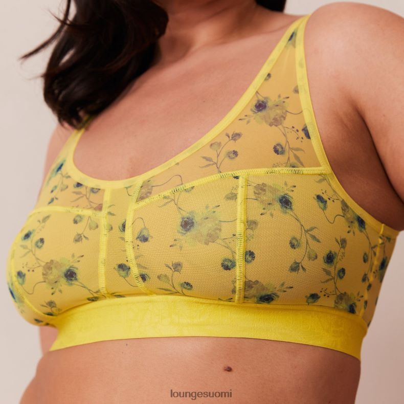 Lounge kukkaverkkoinen bralette & stringit keltainen alusvaatteet naiset D46R26229