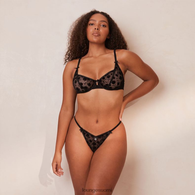 Lounge Flocked kukkainen parvekeliivit & stringit/housut musta alusvaatteet naiset D46R26134