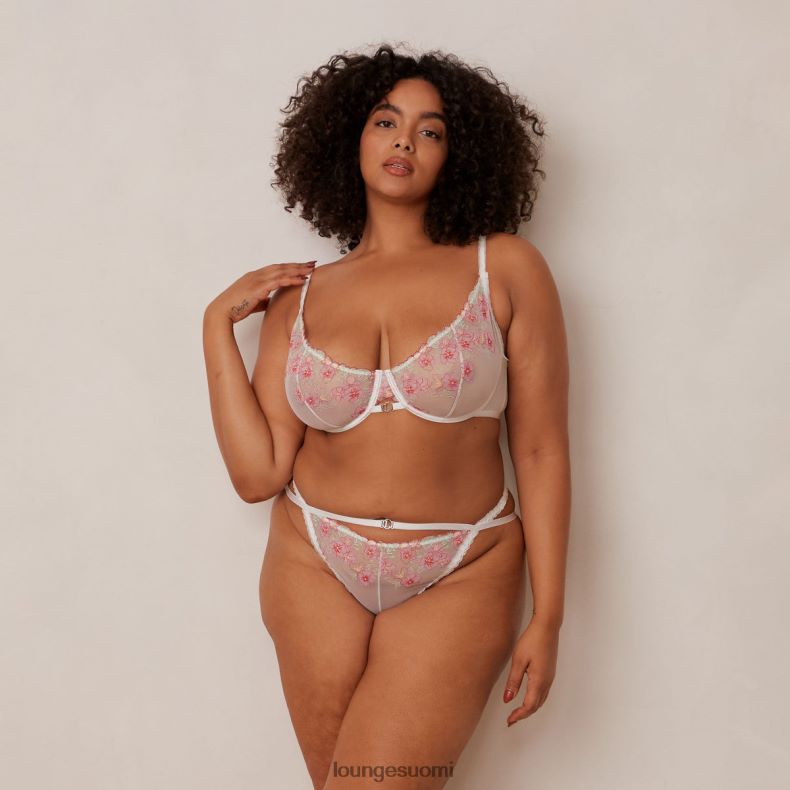 Lounge ditsy brodeeratut parvekeliivit ja g-string/housut valkoinen alusvaatteet naiset D46R2695