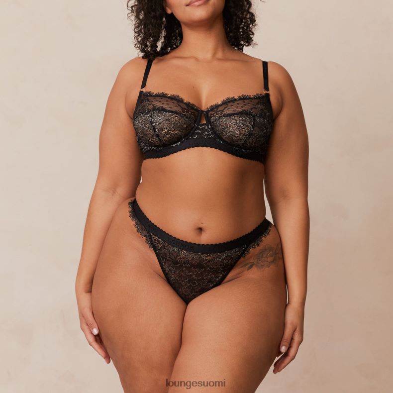 Lounge halu parveke rintaliivit & stringit/housut setti musta alusvaatteet naiset D46R2622