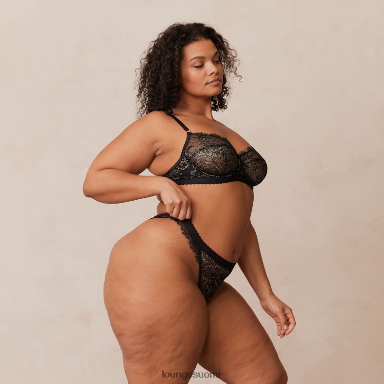 Lounge halu parveke rintaliivit & stringit/housut setti musta alusvaatteet naiset D46R2622