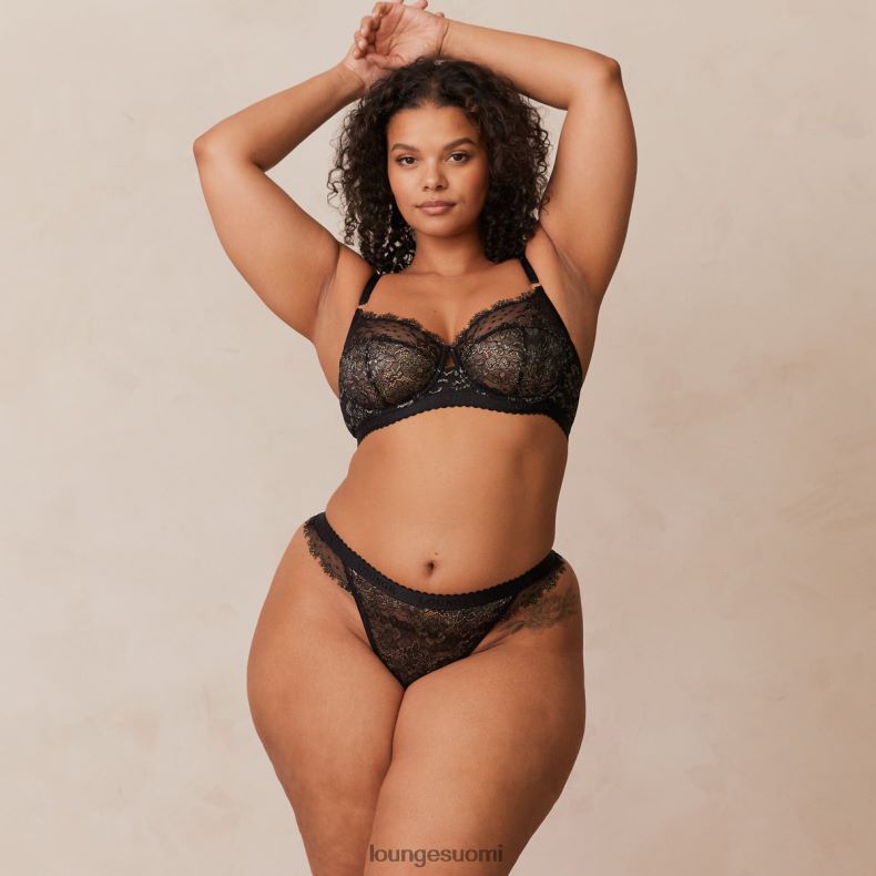 Lounge halu parveke rintaliivit & stringit/housut setti musta alusvaatteet naiset D46R2622