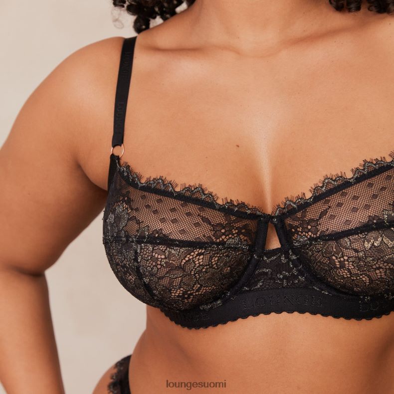 Lounge halu parveke rintaliivit & stringit/housut setti musta alusvaatteet naiset D46R2622