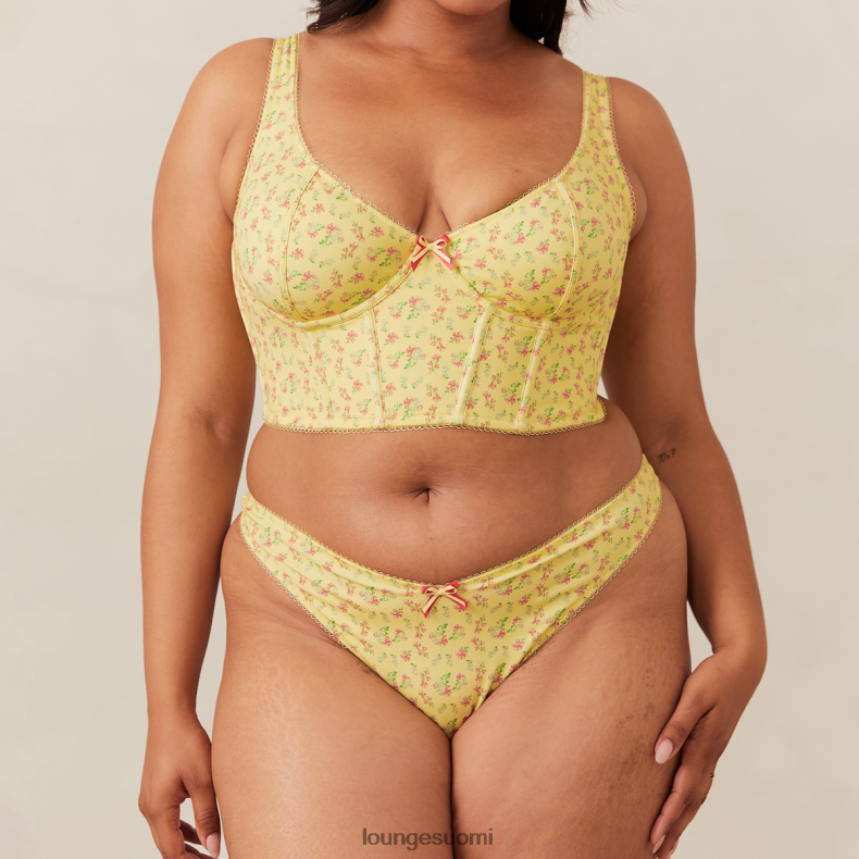 Lounge makeat pitkäsiimarintaliivit & g-stringsetti sitruuna kukkainen alusvaatteet naiset D46R26139