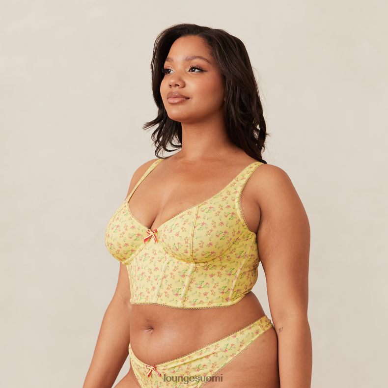 Lounge makeat pitkäsiimarintaliivit & g-stringsetti sitruuna kukkainen alusvaatteet naiset D46R26139