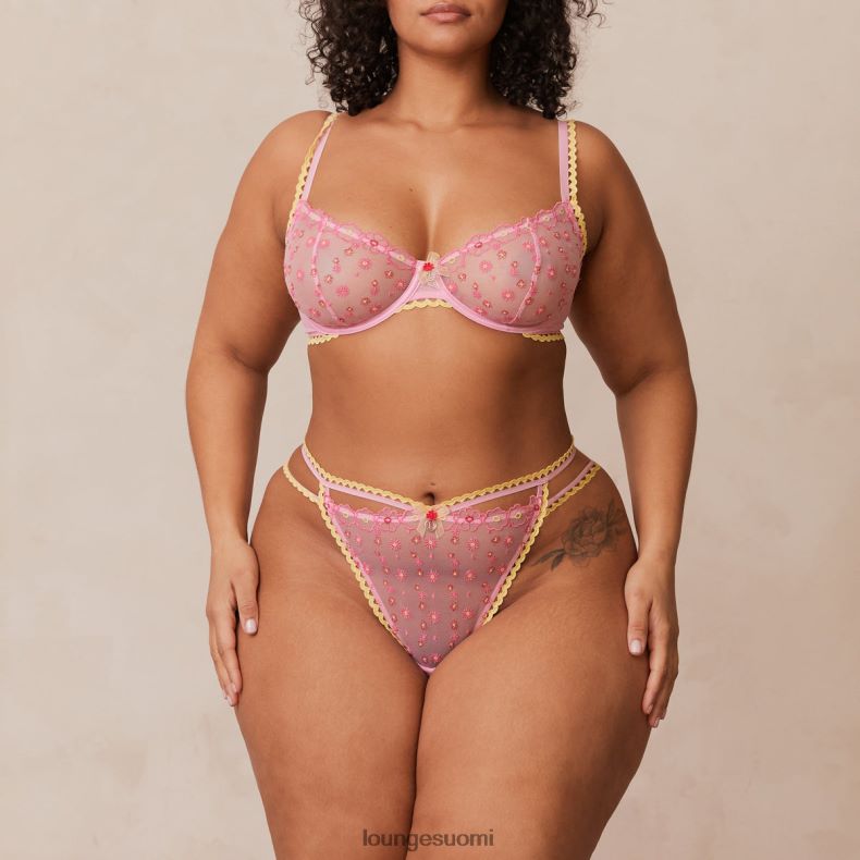 Lounge päivänkakkara brodeerattu parvekerintaliivit & stringit/housut vaaleanpunainen alusvaatteet naiset D46R26123