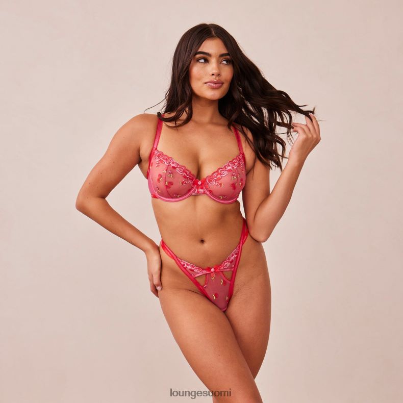 Lounge poskipuna brodeeratut parvekeliivit ja g-string/housut kuuma pinkki alusvaatteet naiset D46R2683