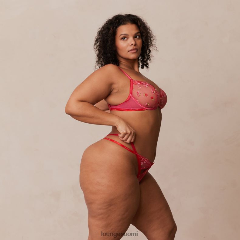 Lounge poskipuna brodeeratut parvekeliivit ja g-string/housut kuuma pinkki alusvaatteet naiset D46R2683