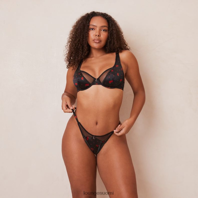 Lounge ruusu parvekeliivit & stringit musta alusvaatteet naiset D46R26102