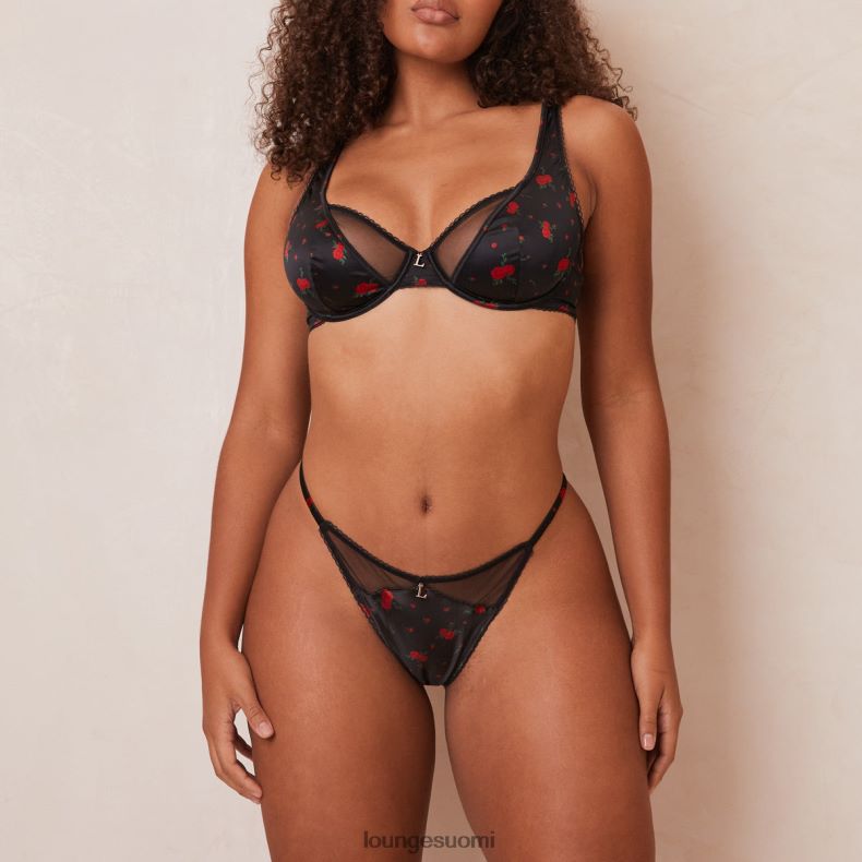 Lounge ruusu parvekeliivit & stringit musta alusvaatteet naiset D46R26102