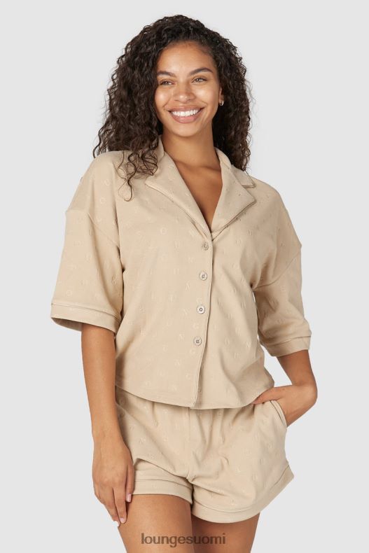 Lounge ylellinen kohokuvioitu pyjamapaita minkki vaatteet naiset D46R26955