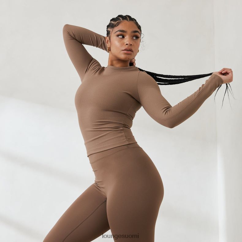 Lounge välttämätön pitkähihainen resoripaita kahvia vaatteet naiset D46R26843